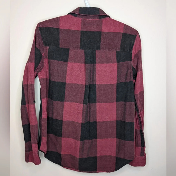 Thread & Supply Burgundy Red & Black Plaid Button Down Top Women Small - Picture 2 of 9